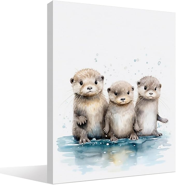 BIWSHA Sea Otter Watercolor Wall Art Prints,Sea Otter Picture Paintings Animal Canvas Wall Art Prints for Kids Room Nursery Bedroom Bathroom Home Walls,11x14 Inch
