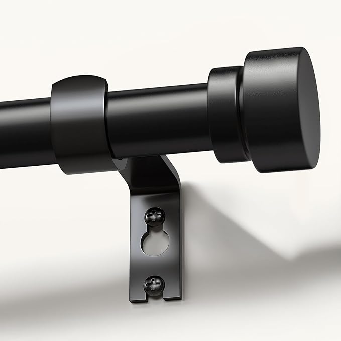 Modern Black Curtain Rods for Windows 28 to 48 Inches Adjustable Length Heavy Duty 1" Diameter Window Curtain Rod with Decorative Finials for Outdoor Farmhouse Bedroom Kitchen Living Room