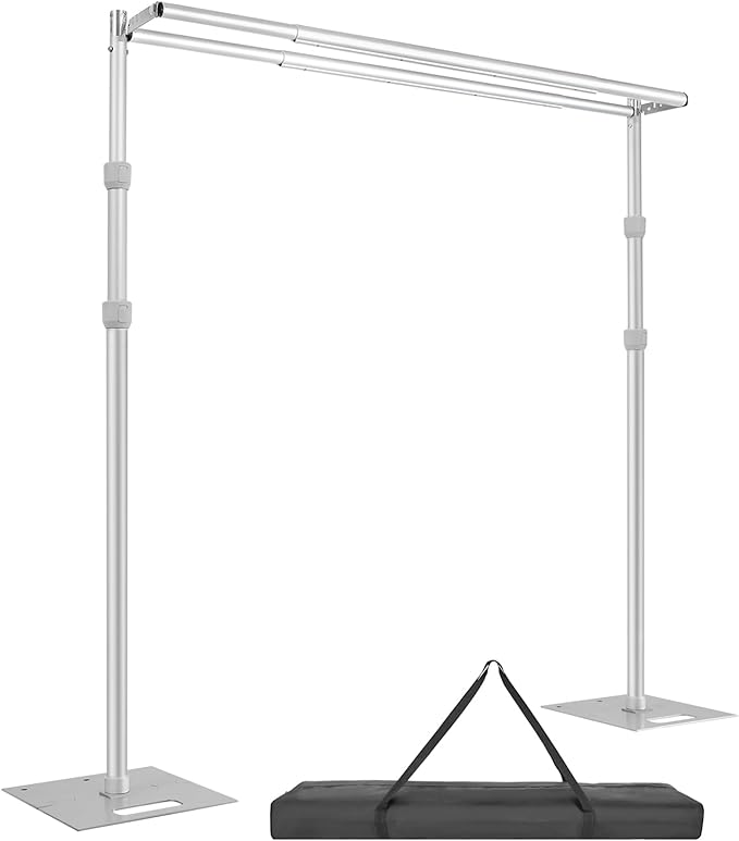Hecis10ftx10ft Double Crossbar Pipe and Drape Stand, Heavy Duty Backdrop Stand, Adjustable Metal Background Stand for Parties Birthday Party Baby Shower Wedding Decorations