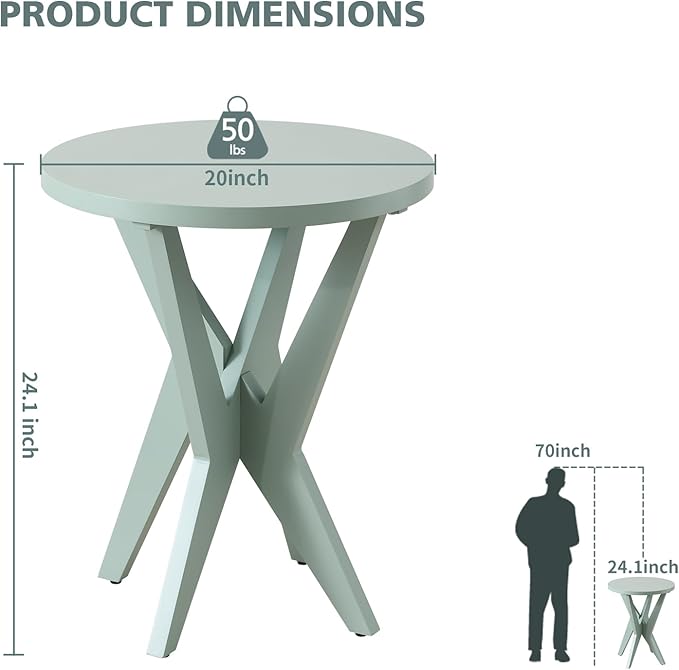 Modern Round End Table with Crossed Legs, Unique Small Green Side Table, Outdoor Accent Table, Easy Assembly Bedside Table for Living Room, Balcony, Small Spaces