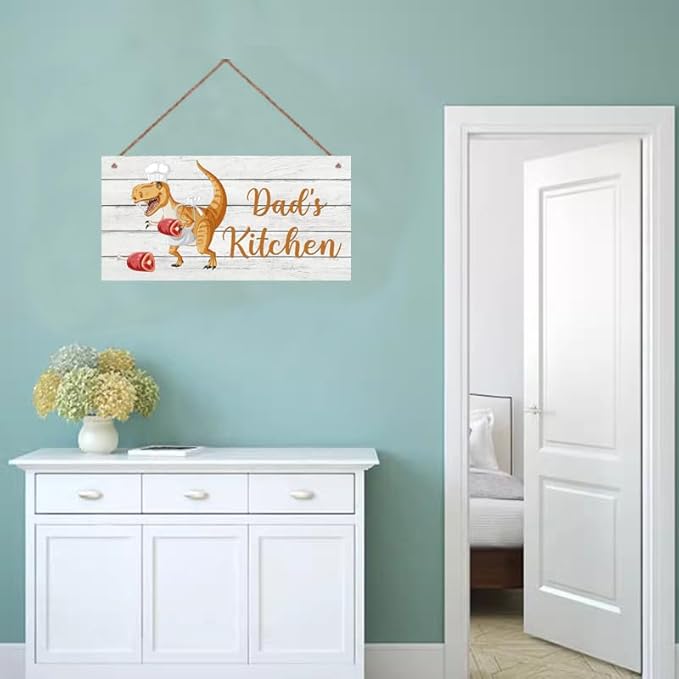 Personalized Mother's Kitchen Sign Funny Dinosaur Chef Custom Name Door Wall Decor, Wall Decoration Father's Kitchen Sign For Parents Grandparents