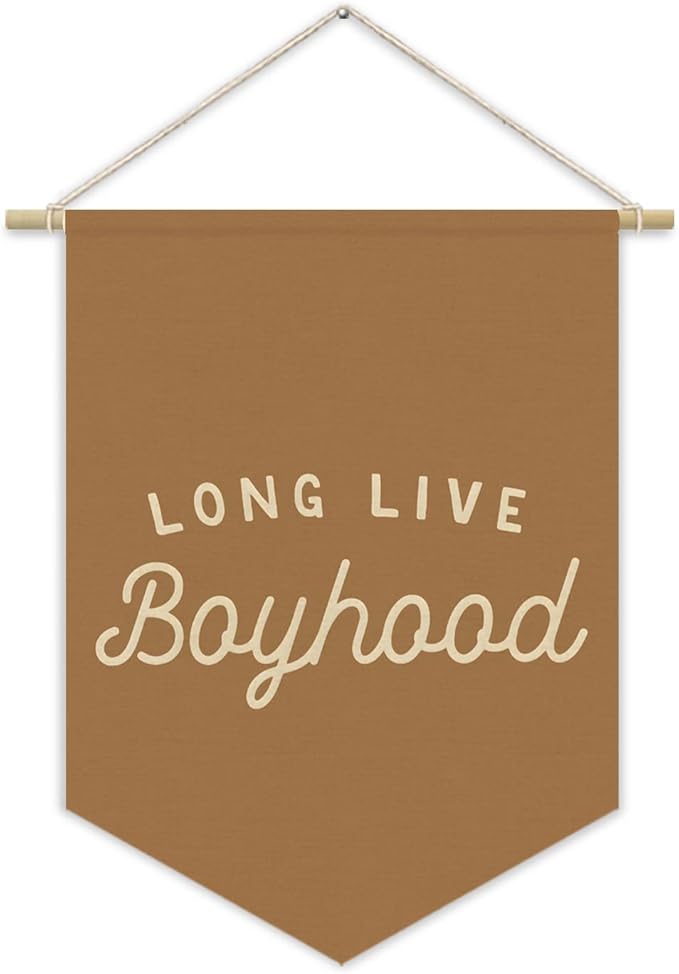 Fall Room Decor,Long Live Boyhood Boy Room Canvas Banner Nursery Playroom Wall Decor for Boys Bedroom Toddler Decorations Teen Boy Room Decor,Playroom Decor Wall Hanging Flag 15x11 Inch（Brown)