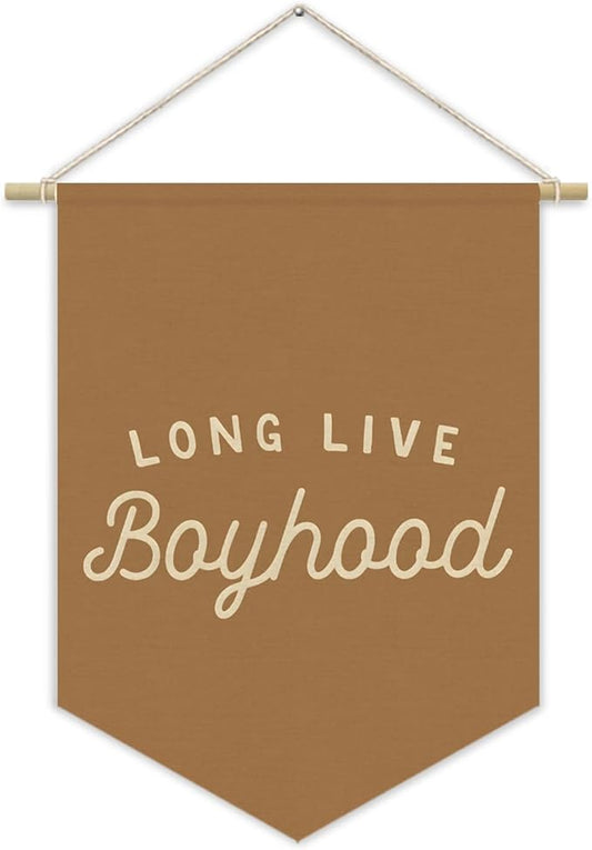 Fall Room Decor,Long Live Boyhood Boy Room Canvas Banner Nursery Playroom Wall Decor for Boys Bedroom Toddler Decorations Teen Boy Room Decor,Playroom Decor Wall Hanging Flag 15x11 Inch（Brown)