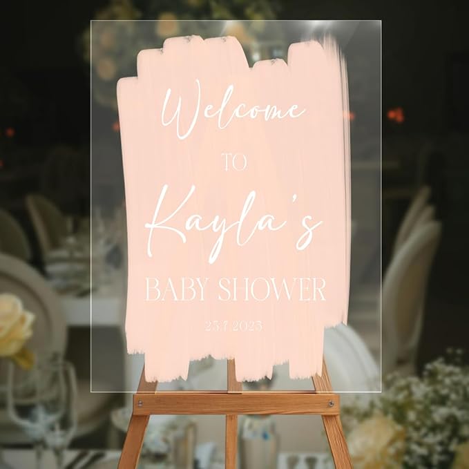 Personalized Color Brush Stroke Baby Shower Welcome Sign - Boho Announcement Yard Sign - Neutral Baby Shower Entrance Decor