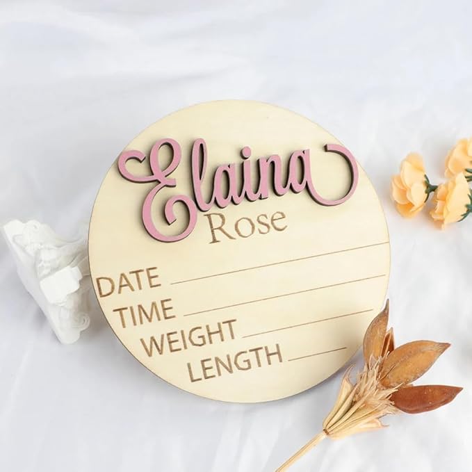 Personalized Wooden Baby Name Announcement Signs, Birth Announcement And Footprint Sign For Hospital, Baby Girl Or Boy, Welcome Arrival Sign, Shower Gifts /5