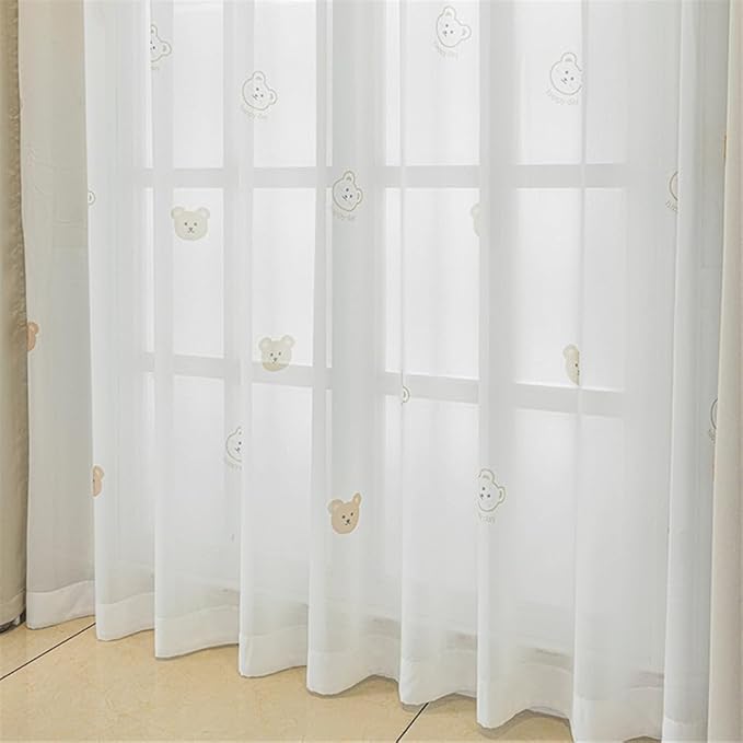Cartoon Bears Kids Bedroom Sheer Curtains for Babys Room Living Room Grommet Top White Light-Filtering Print Bear Privacy Tulle Curtain for Nursery Baby Play Room 1 Panel (White, W42 L84 inch)