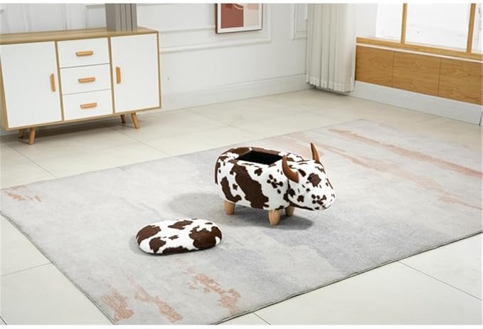 Home 2 Office Cow Ottoman for Kids' Bedroom, Playroom, Nursery, and Living Room, Animal Ottoman with Storage, Footstool for Kids, Brown Cow Print