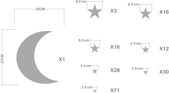 Moon and Stars Wall Decal Vinyl Sticker for Kids Boy Girls Baby Room Decoration Good Night Nursery Wall Decor Home House Bedroom Design YMX16 (Gray)