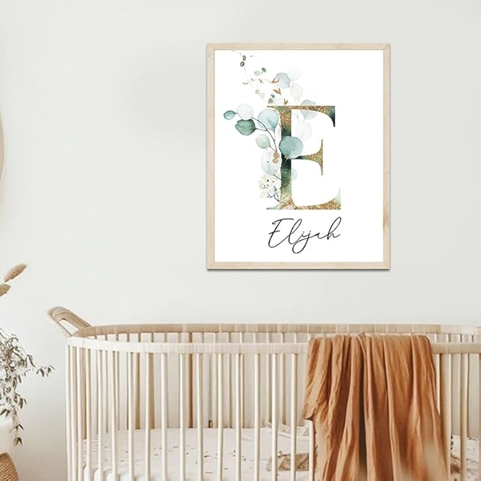 Personalized Eucalyptus Wooden Name Sign, Floral Monogram Nursery Decor, Boho Wildflower Pattern, Baby Gift/16