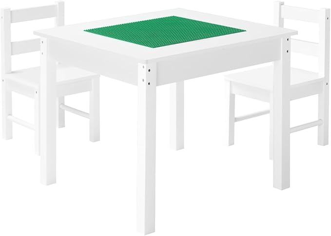 VEVOR Kids Activity Table and 2 Chairs Set, Building Blocks Double-Sided Tabletop, Toddler Table and Chair Set with Storage for Kids 3+ Years, Large Storage Space, Present for Boys & Girls, White