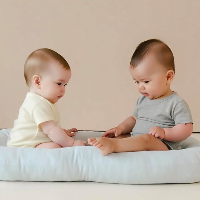 Baby Lounger for Newborn - Snuggle Cozy Me Lounger | Breathable Soft Cotton, 0-24 Months Portable Playtime Baby Nest, Newborn Baby Essentials Gifts- Blue (1 Lounger + 1 Cover)
