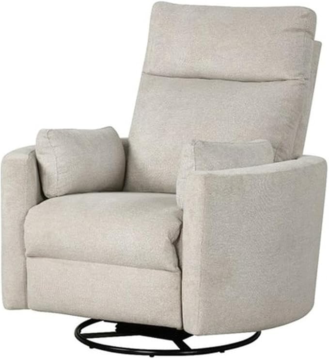 Pemberly Row Modern Polyester Fabric Swivel Recliner in Natural Quartz