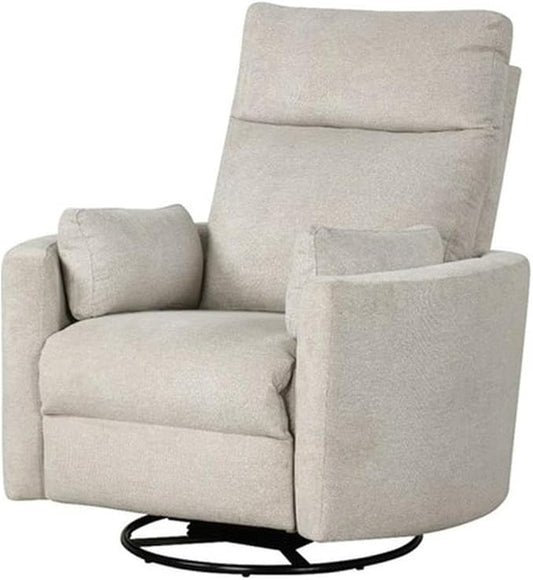 Pemberly Row Modern Polyester Fabric Swivel Recliner in Natural Quartz