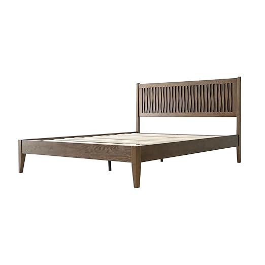 King Size Bed Frame, Solid Wood Platform Bed with Headboard & Footboard, 12 Sturdy Slatted, Central Metal Legs, Easy Assembly, Noise & Anti-Slip, No Box Spring Needed, Barnwood Finish, OLK-30