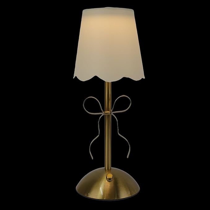 Zunate Bow Table Lamp, Rechargeable Cordless Bedside Lamp with Fabric Shade, Touch Control & Dimmable Brightness,Cute Decorative Metal Light for Bedroom, Nursery, Living Room