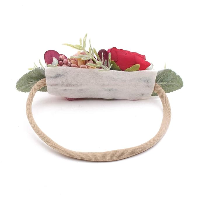 Baby Girl Floral Headbands- 3pcs Nylon Headband Handmade Flower Crown Elastic Hairband Newborn Toddler Hair Accessories Gifts for Girls （1-6 years old）