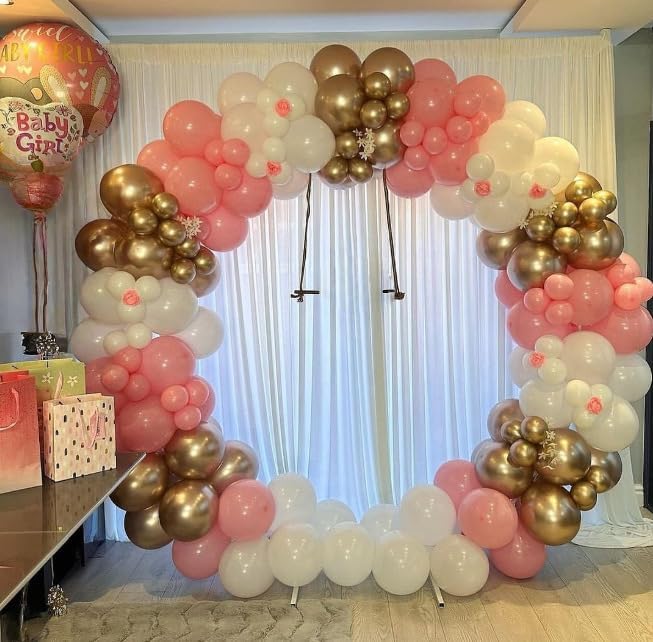 Pink and Gold Balloons, 12 Inch Light Baby Pink White and Gold Confetti Balloons for Girls Princess Birthday Baby Shower Bridal Shower Wedding Graduation Party Decoration