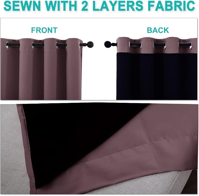 NICETOWN Dry Rose 100% Blackout Lined Curtains, 2 Thick Layers Completely Blackout Window Treatment Thermal Insulated Drapes for Kitchen/Bedroom (1 Pair, 70 inches Width x 63 inches Length Each Panel)