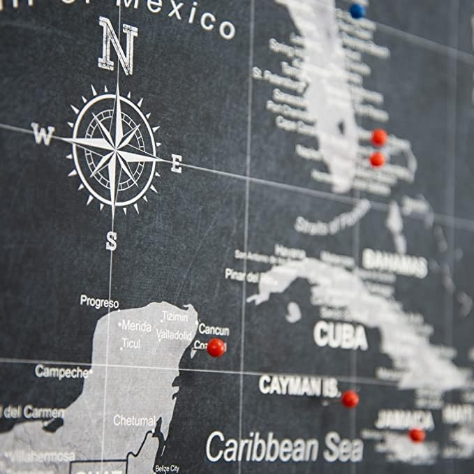 Conquest Maps World Travel Map with Pins Modern Slate Style Push Pin Travel Map Cork Board, Track Your Travels w/a Handmade Unique Canvas Pinable Map (36" x 24")
