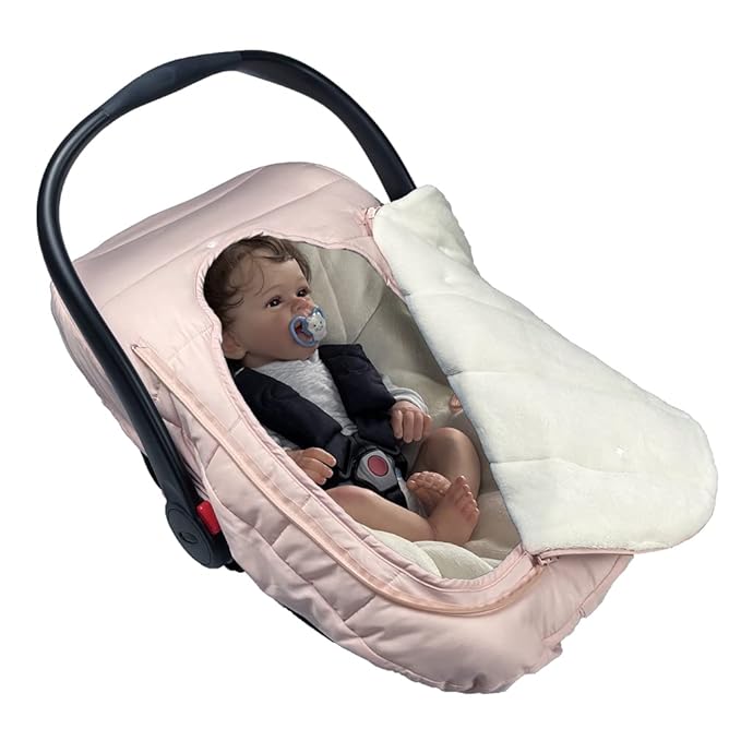 funlife 4 in 1 Universal Waterproof Anti-Wind Infant Car Seat Cover Integrated Ultra Soft Liner and Winter Carseat Bunting Bag Cover,Pink,0-12M