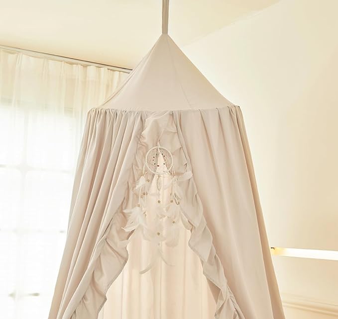 Mengersi Bed Canopy for Girls,Ruffled Canopy Bed Curtains Kids Canopy for Girls Room,Hanging Canopy Princess Play Tent for Reading Nook Play Room Decor (Ivory)