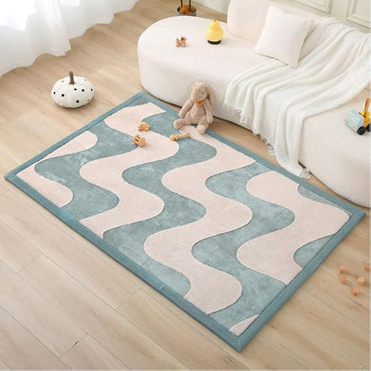Hakuna Matte Premium Baby Playmat for Floor 60" x 80" Waves – Cloudsoft Coral Velvet Memory Foam Rug for Crawling – Non-Slip, Water-Resistant, Non-Toxic, Easy-Care, Thick Play Mat for Baby