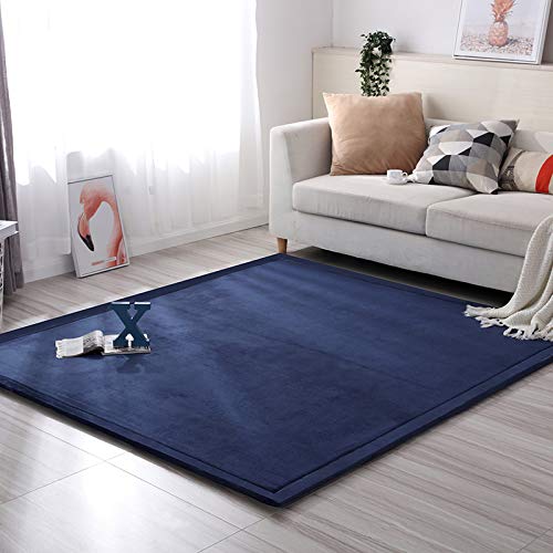 Loartee Nursery Rug Coral Velvet Crawling Rugs Area Rugs Play Mat(6'8"x 6'8", Dark Blue) for Toddler Children Play Mat Yoga Mat Exercise Pads Carpet