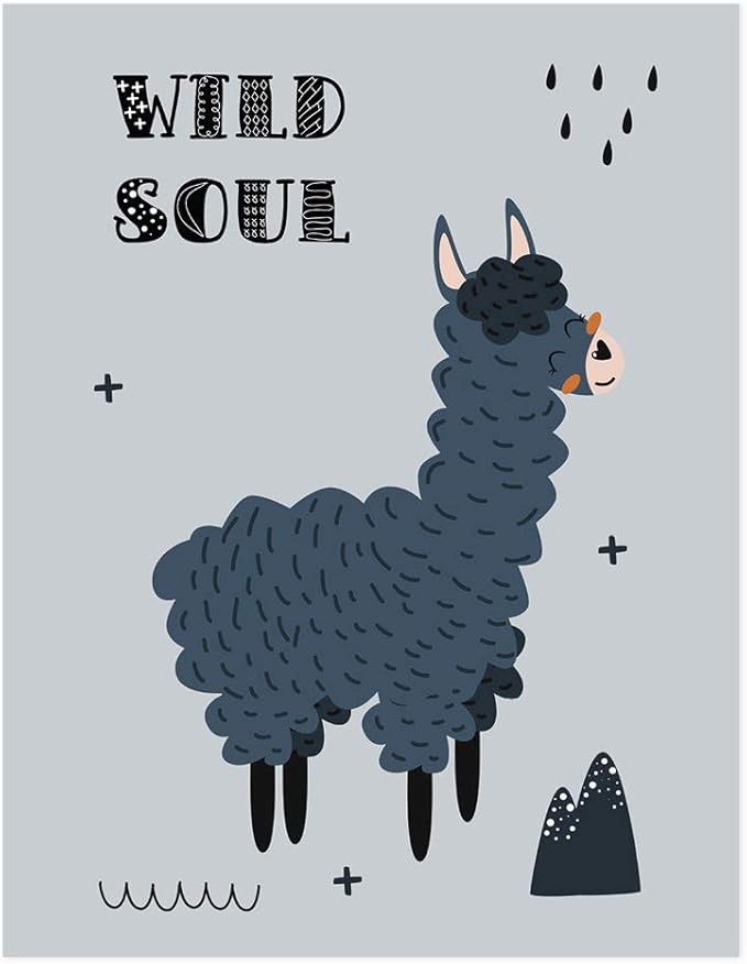 Andaz Press Nursery Kids Room Scandinavian Hello Llama Wall Art Decor Poster Prints, 8.5 x 11-inch, Scandinavian Wild Soul Llama Graphic, 1-Pack, Unframed