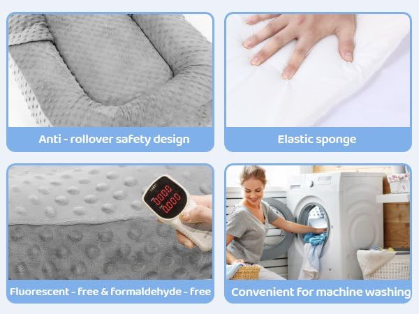 Baby Lounger Pillow- Portable Baby Lounger for Newborn, 0-24 Months,3-in-1 Baby Nest for Home and Travel, Foldable & Soft, CPC Certification Newborn Babies Essentials Gifts, Grey