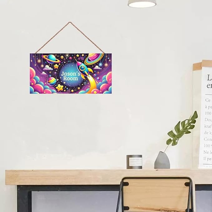 Personalized Name Sign Universe Theme Decor For Kids Room and Baby Nursery Kids Bedroom Wood Plaque Hanging Out Space Wall Art Decor