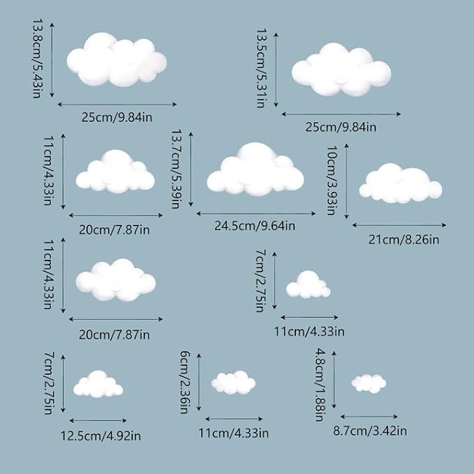 Watercolor Cloud Wall Decals - Boho Cloud Wall Stickers for Baby Boys or Girls Room Decor, Removable Wall Nursery Playroom Decor