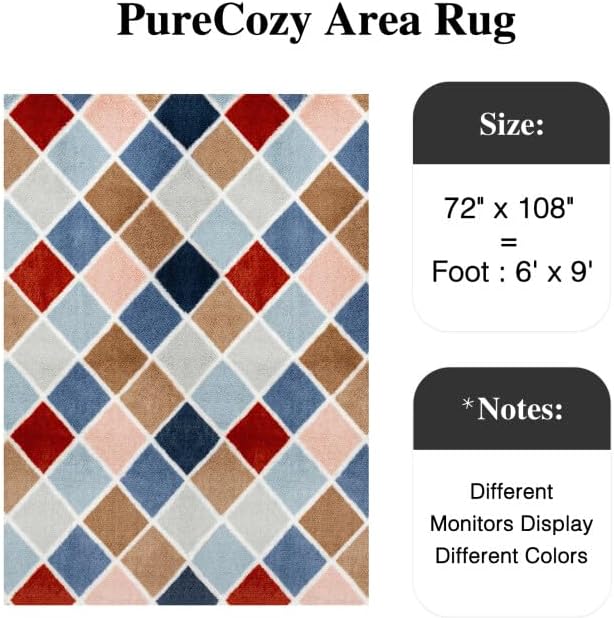 6x9 Checkered Rug for Living Room Rainbow Modern Soft Area Rug Fluffy Non-Slip Carpet for Bedroom Playroom Home Aesthetic Decor