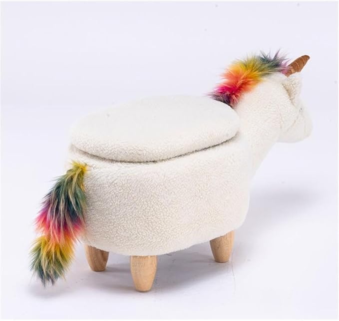 Home 2 Office Unicorn Ottoman with Storage for Bedroom, Playroom, Nursery or Recreation Room Decor, Soft Animal-Shaped Ottoman with Wooden Legs