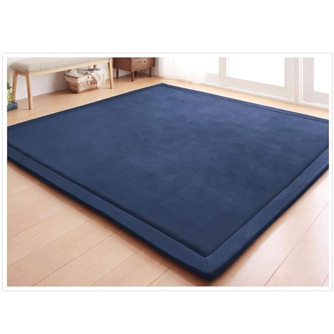 Loartee Nursery Rug Coral Velvet Crawling Rugs Area Rugs Play Mat(6'8"x 6'8", Dark Blue) for Toddler Children Play Mat Yoga Mat Exercise Pads Carpet