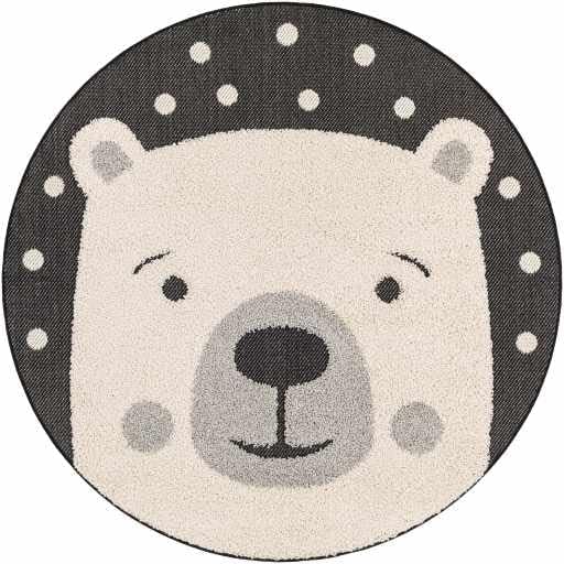 Hauteloom Kids Room, Nursery Round Area Rug - Outdoor Patio Safe - Animal Bear Playroom Carpet - Beige, Gray, Black, Cream - 3'11"