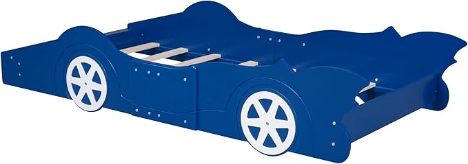 Twin Size Race Car-Shaped Platform Bed Bedframe with Wheels, 87.4" L x 40.3" W x 16.1" H Blue