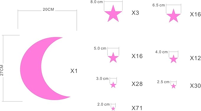 Moon and Stars Wall Decal Vinyl Sticker for Kids Boy Girls Baby Room Decoration Good Night Nursery Wall Decor Home House Bedroom Design YMX16 (Pink)