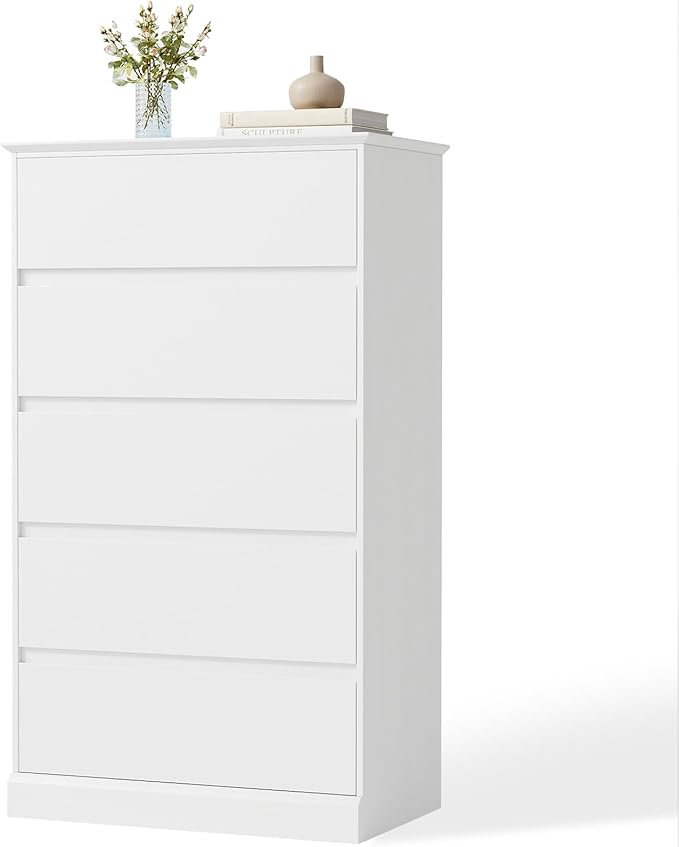 Dresser for Bedroom, Modern 48" Tall White 5 Drawer Dresser, Wood Chest of Drawers for Bedroom, Living Room, Entryway