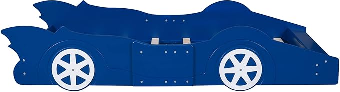 Twin Size Race Car-Shaped Platform Bed Bedframe with Wheels, 87.4" L x 40.3" W x 16.1" H Blue