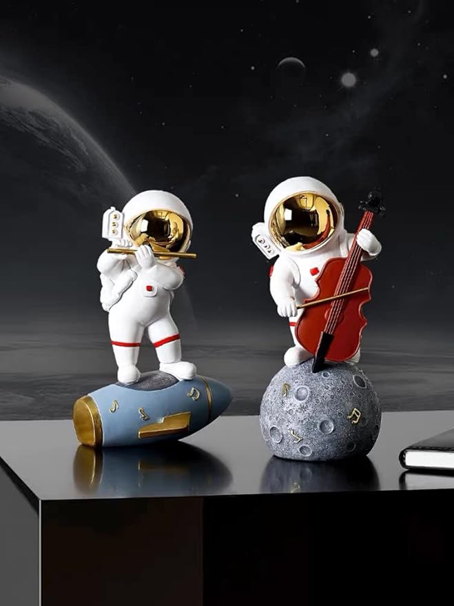 Paimuni Resin Astronaut Figurine Gold Flute Spaceman Statue for Desktop Bookshelf Office Living Room