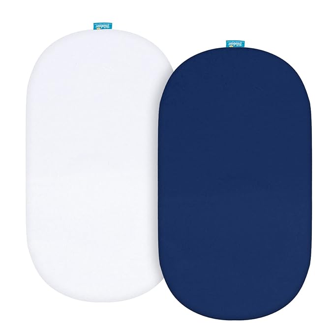Bassinet Sheets Fit for Rectangle, Hourglass or Oval Bassinet Mattress, Universal Fitted Sheet Set for Various Bassinet Mattress Pad, 2 Pack, Ultra Soft Microfiber Sheets, White & Navy
