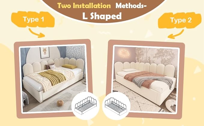 Merax Modern Upholstered Sofa Day Bed with Trundle Bed, Floor Platform Bed Frame with Headboard, No Box Spring Needed/Easy Assemble Twin, Beige