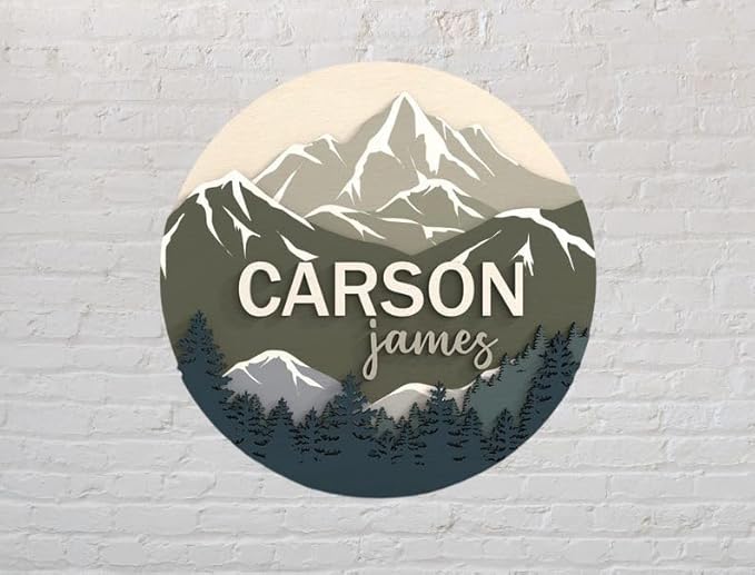 Personalised Baby Name – Space Themed Newborn Photo Prop – Snow Mountain Nursery Sign – 3D Name Announcement