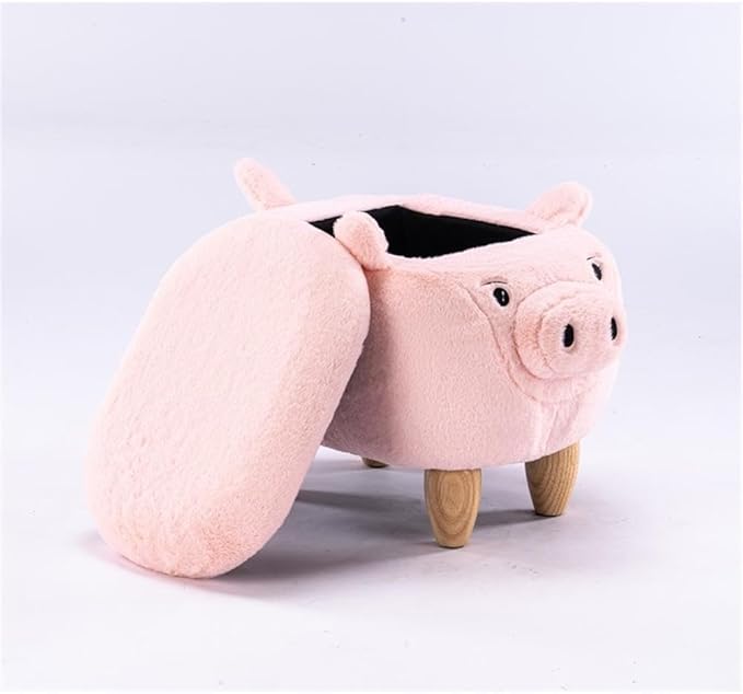 Home 2 Office Pig Storage Ottoman Stool for Bedroom, Playroom or Nursery Decor, Soft Animal-Shaped Ottoman with Wooden Legs
