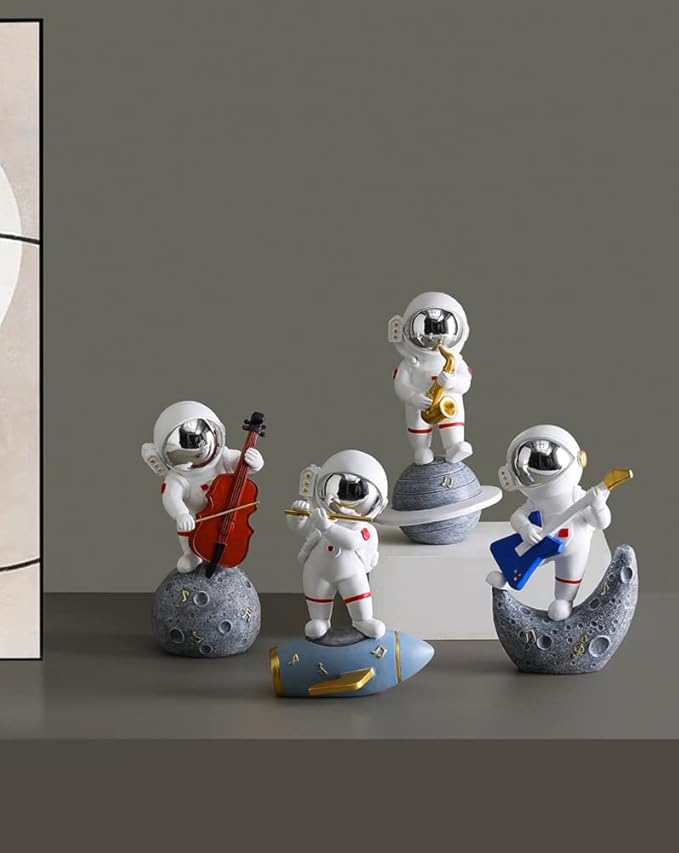 Paimuni Figurine Home Decor Resin Astronaut Statue Collectible Spaceman Sculpture Decorative Music Ornament for Desktop Bookshelf Office Living Room