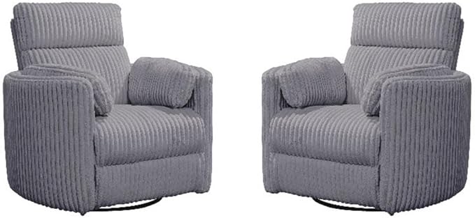 Pemberly Row Modern Mega Gray Fabric Power Swivel Glider Recliner (Two Pack) with USB Charging Ports for Living Room