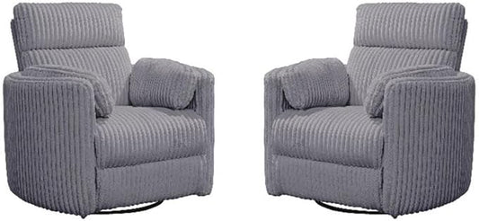 Pemberly Row Modern Mega Gray Fabric Power Swivel Glider Recliner (Two Pack) with USB Charging Ports for Living Room