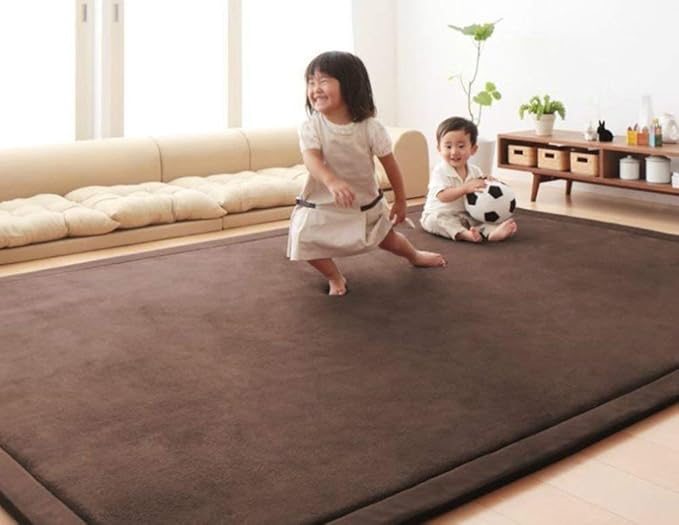 Loartee Nursery Rug - Coral Velvet Crawling Rug & Play Area Rug (6'8"x9'2", Coffee) for Toddler Children's Play Mat & Yoga Mat / Exercise Pads