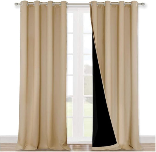 NICETOWN 100% Blackout Blinds, Set of 2, 46" x 102", Biscotti Beige, Laundry Room Decor Window Treatment Curtains for Large Patio Sliding Door, Thermal Insulated Curtains for Bedroom