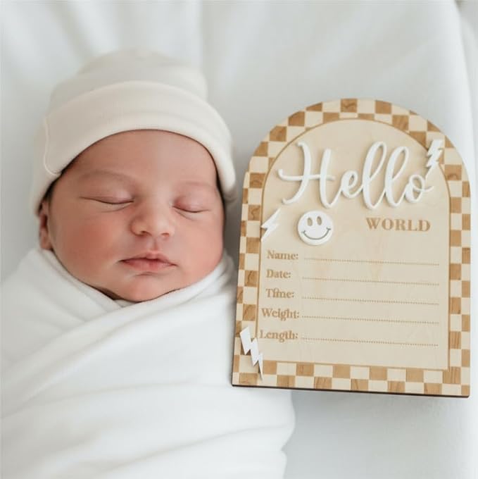 Baby Announcement Sign, Hello World Newborn Sign for Hospital, Rad Little Dude Card, Baby Announcements Ideas, Newborn Photography Props Double-Sided (HW2)